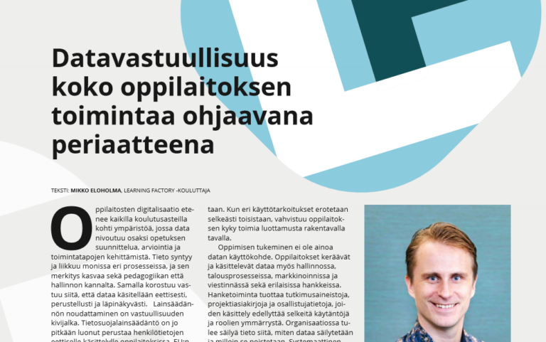 Datavastuullisuus koko oppilaitoksen toimintaa ohjaavana periaatteena